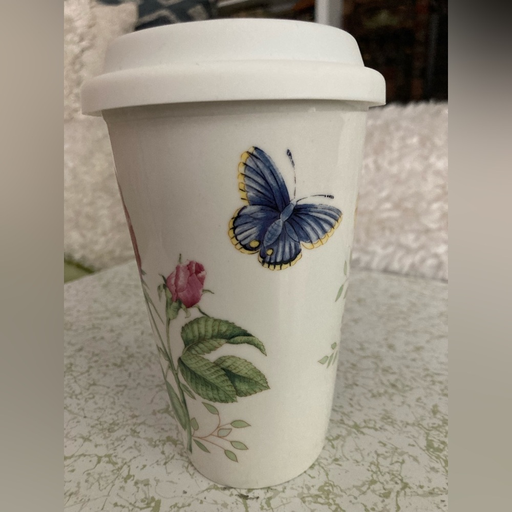 Coffee Mug LENOX Travel Mug BUTTERFLY MEADOWS Coffee Tea Cup DOUBLE WALL Mug Tea - Picture 2 of 13